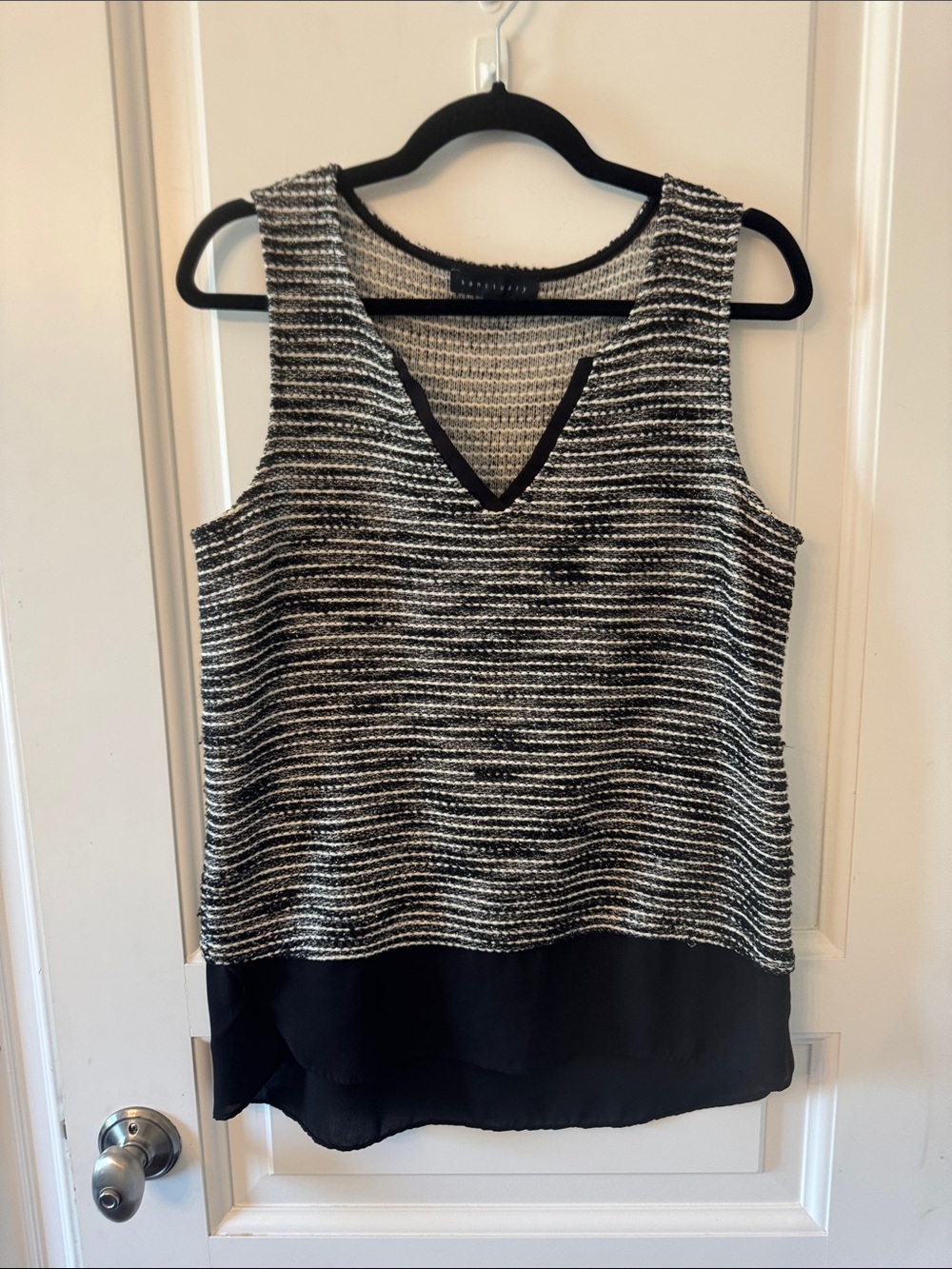 Sanctuary Black & White Striped V-Neck Layered Tank